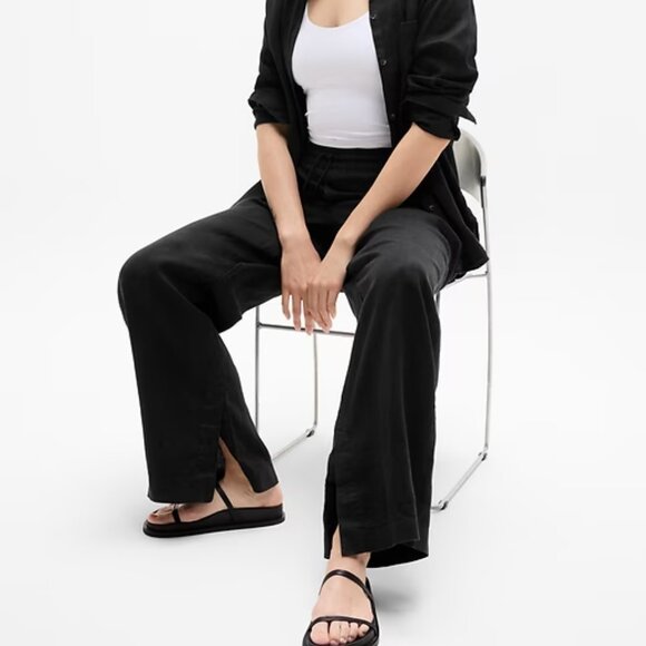 NWT Athleta Black Linen Wide Leg Pant Size L - Picture 1 of 5